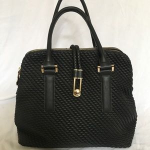 Black Quilted Satchel with Gold Hardware